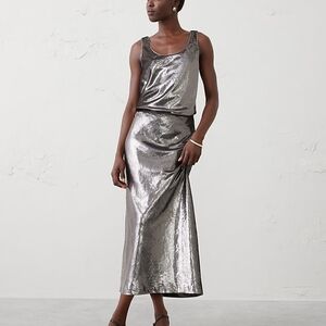 Banana Republic Factory Metallic Silver Midi Skirt